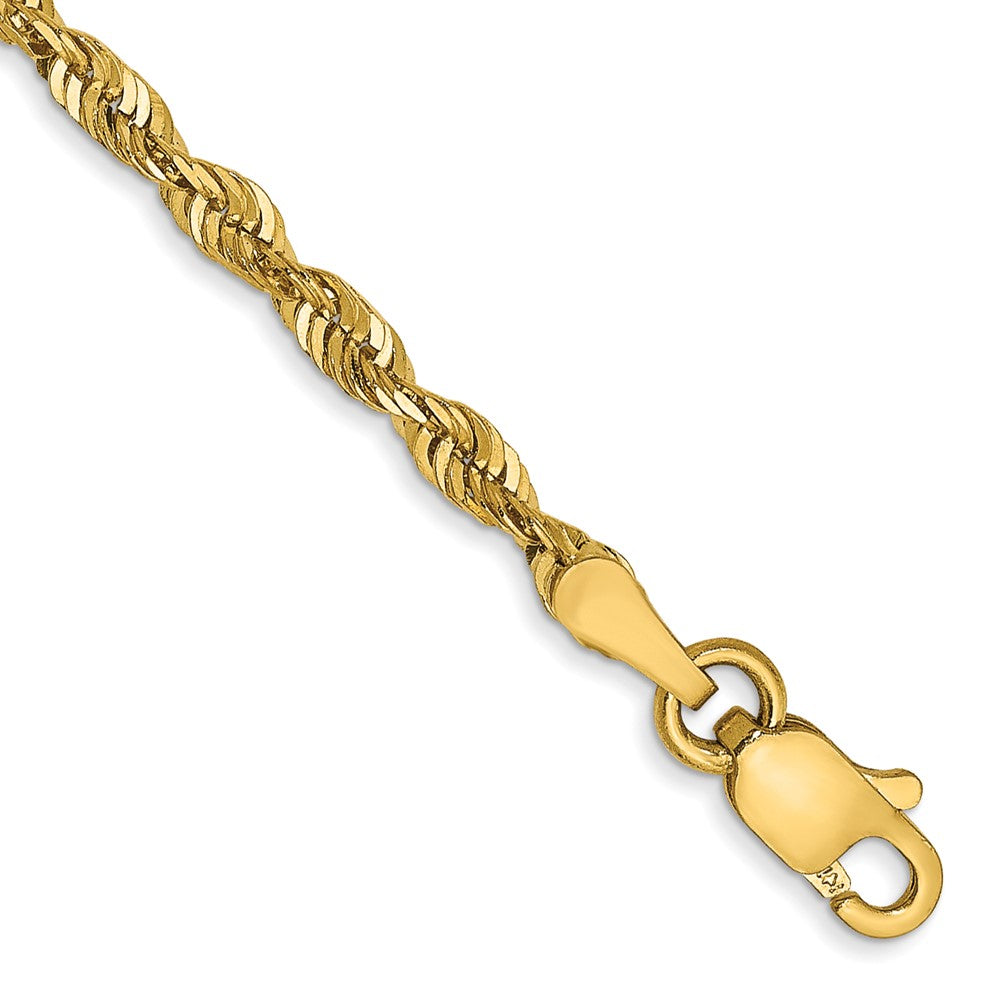 14K Yellow Gold 2.5mm Ultra Diamond-Cut Rope Chain Anklet Bracelet 7"-10" - Product Photo