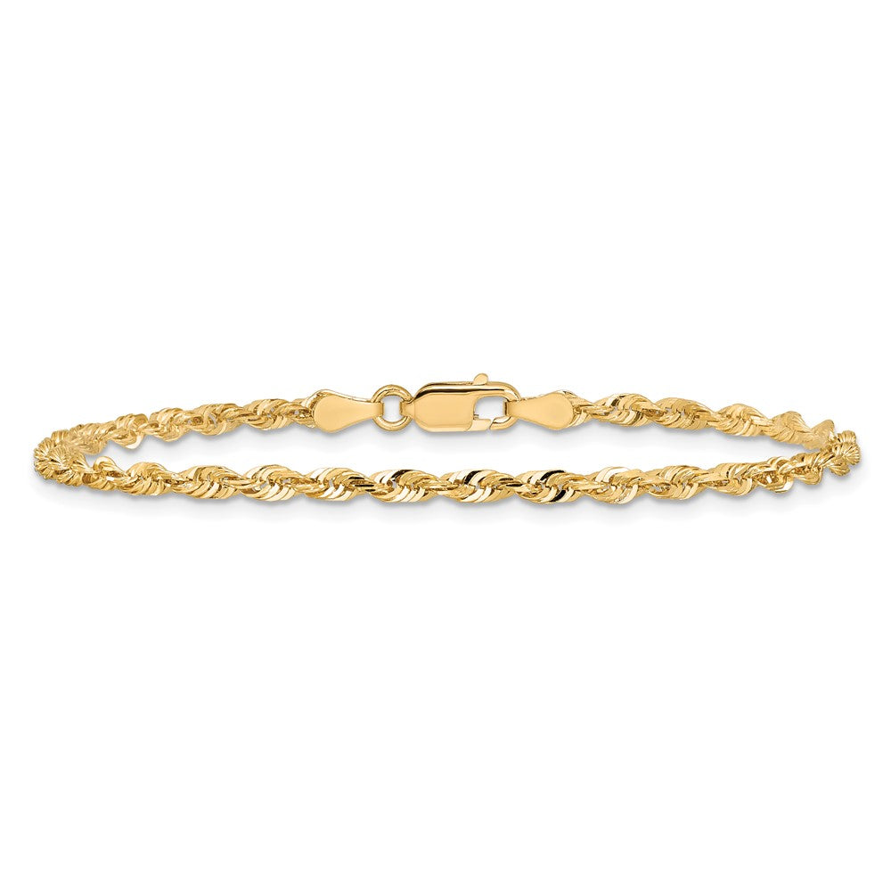 14K Yellow Gold 2.75mm Ultra Diamond-Cut Rope Chain Anklet Bracelet 7"-10" - Product Photo