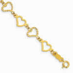 14K Yellow Gold Flat Diamond Cut Open Hearts Bracelet - Product Photo