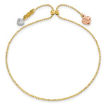 14K Tri-color D/C Heart Adjustable Bracelet - Product Photo