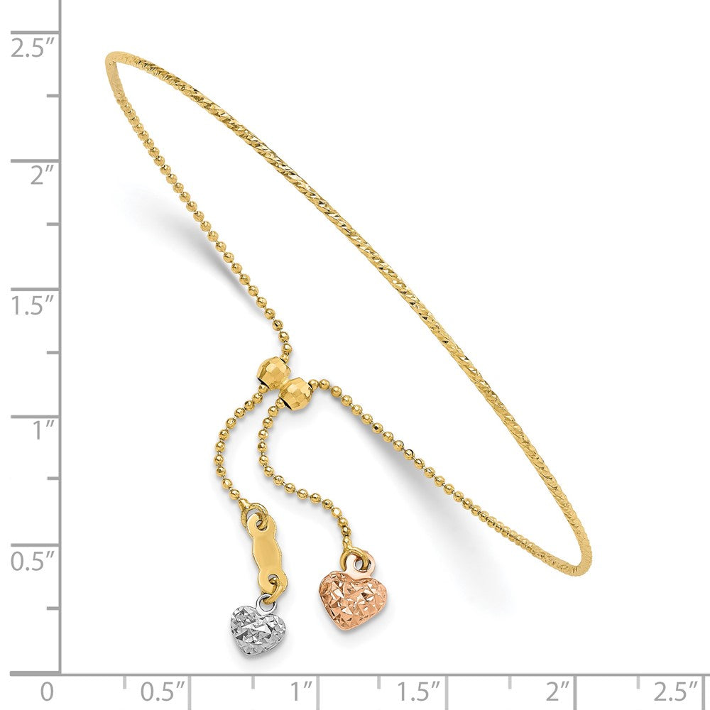 14K Tri-color D/C Heart Adjustable Bracelet - Product Photo