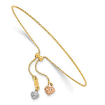 14K Tri-color D/C Heart Adjustable Bracelet - Product Photo
