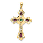 14K Yellow Gold Ruby and Emerald Cabochon Cross Pendant - Product Photo