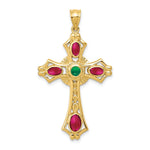 14K Yellow Gold Ruby and Emerald Cabochon Cross Pendant - Product Photo