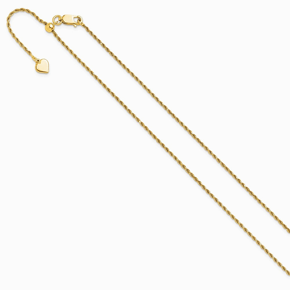 Sterling Silver Gold-plated Adjustable 1.4mm D/C Rope Chain Necklace 22"-30" - Product Photo