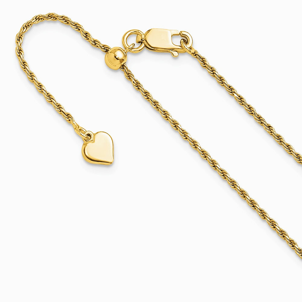 Sterling Silver Gold-plated Adjustable 1.4mm Diamond-cut Rope Chain Necklace 22"-30"