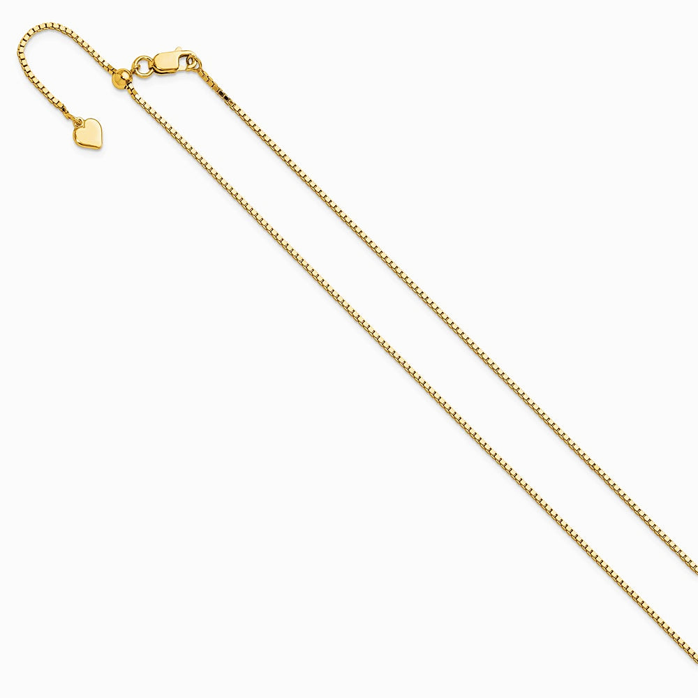 Sterling Silver Gold-plated Adjustable 1.15mm Box Chain Necklace 22"-30" - Product Photo