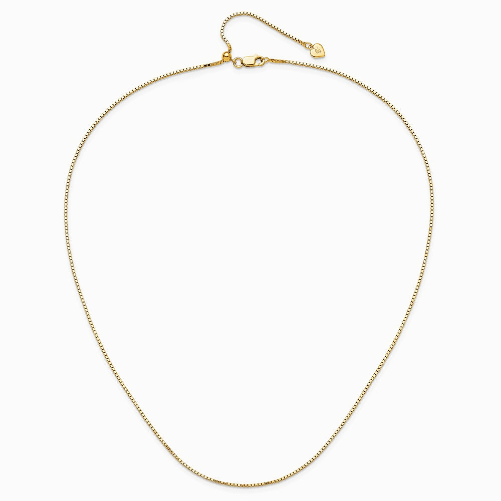 Sterling Silver Gold-plated Adjustable 1.15mm Box Chain Necklace 22"-30" - Product Photo