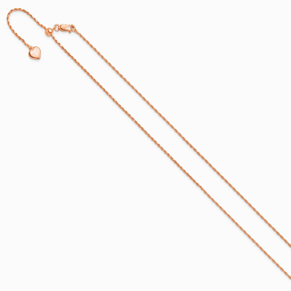 Sterling Silver Rose Gold-Pl. Adjustable 1.2mm D/C Rope Chain Necklace 22"-30" - Product Photo