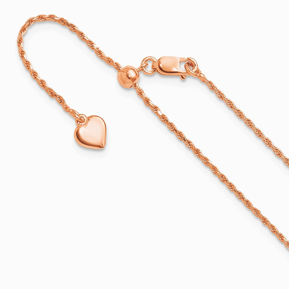 Sterling Silver Rose Gold-Pl. Adjustable 1.2mm Diamond-cut Rope Chain Necklace 22"-30"