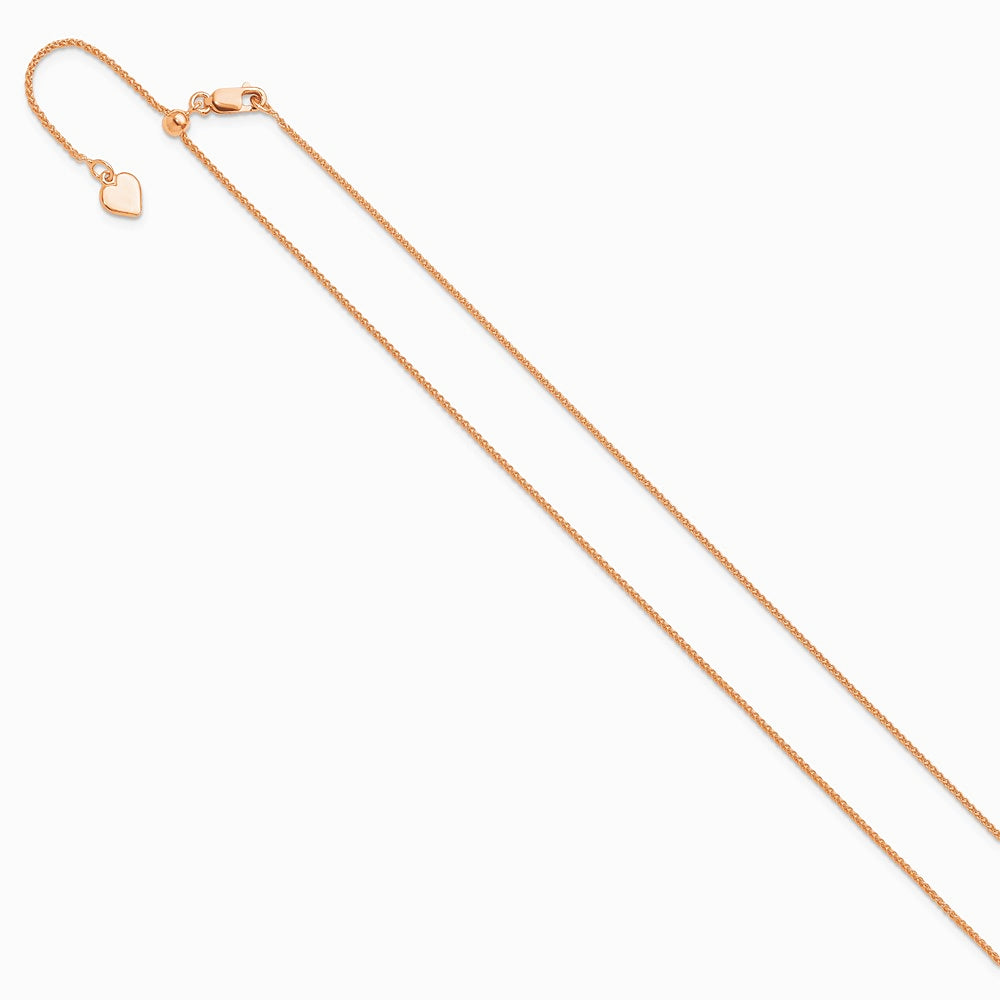 Sterling Silver Rose Gold-plated Adjustable 1mm Spiga Chain Necklace 22"-30" - Product Photo
