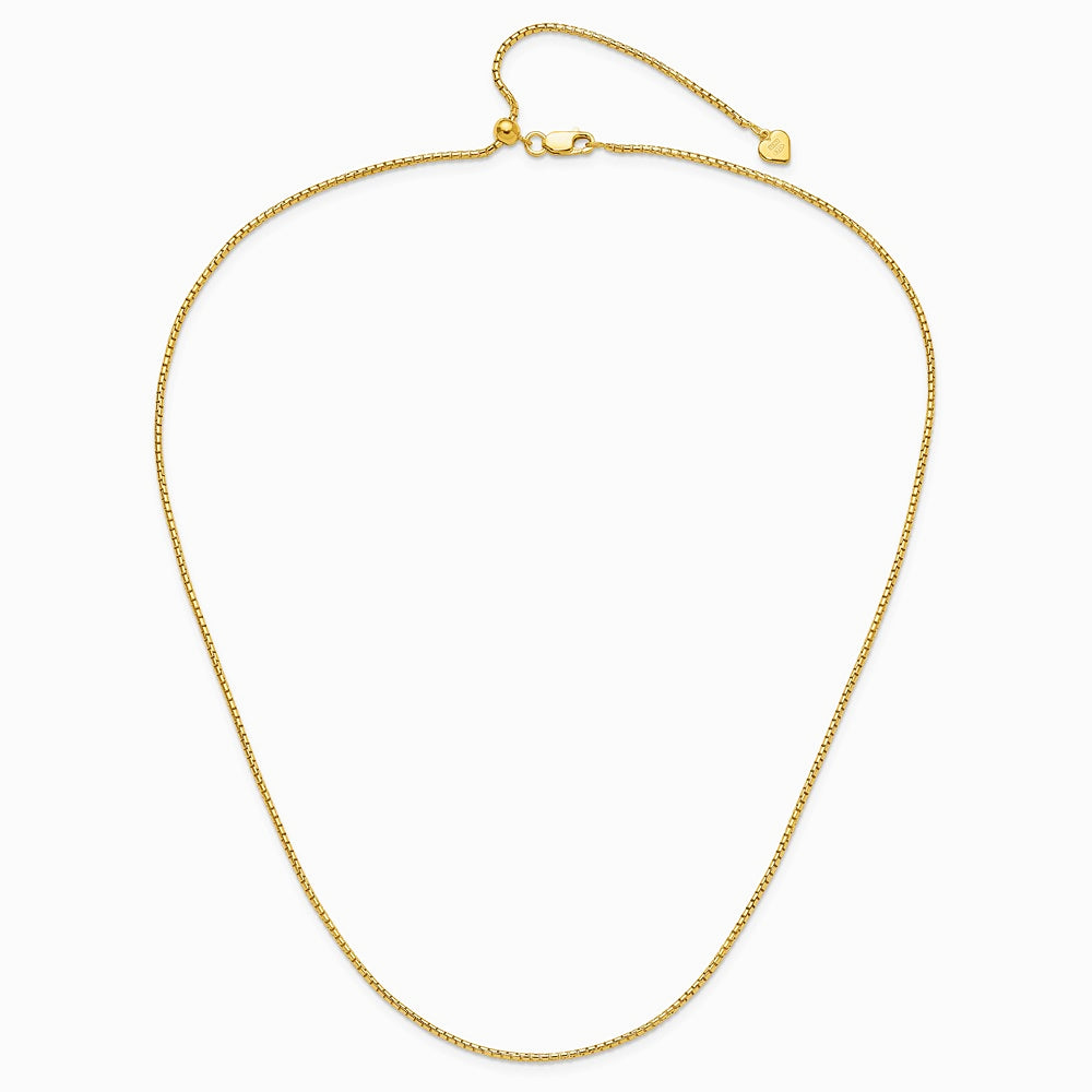 Sterling Silver Gold-plated Adjustable 1.5mm Round Box Chain Necklace 22"-30" - Product Photo
