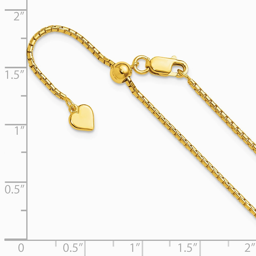 Sterling Silver Gold-plated Adjustable 1.5mm Round Box Chain Necklace 22"-30" - Product Photo
