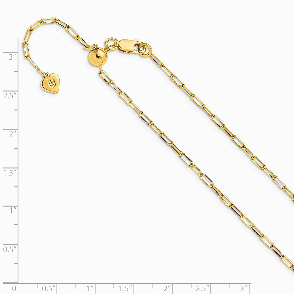 Sterling Silver Gold-plated Adjustable 2mm Paperclip Flat Oval Link Chain - Product Photo