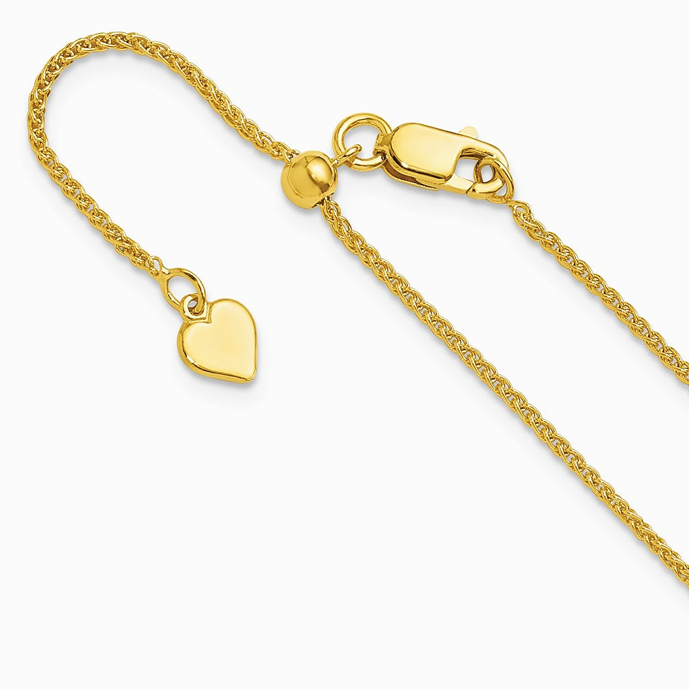 Sterling Silver Adjustable Gold-plated 1.3mm Spiga Chain Necklace 22"-30" - Product Photo