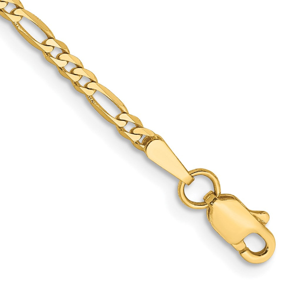 14K Yellow Gold 2.25mm Flat Figaro Chain Bracelet 5.5"-10"