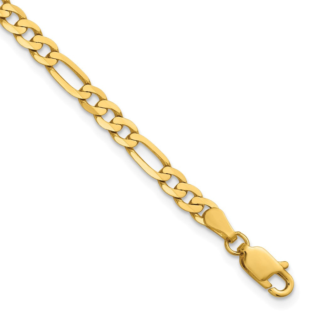 14K Yellow Gold 4mm Flat Figaro Chain Bracelet 7"-9"