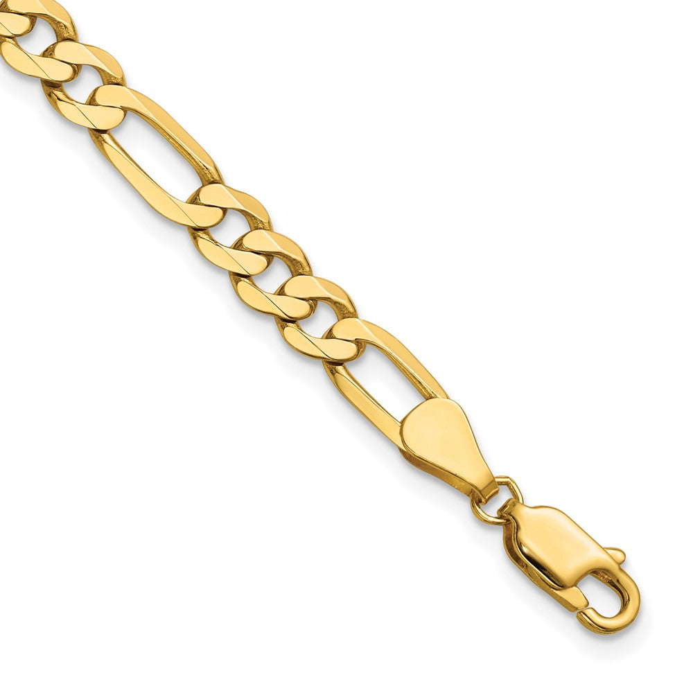 14K Yellow Gold 5.25mm Flat Figaro Chain Bracelet 7"-9"