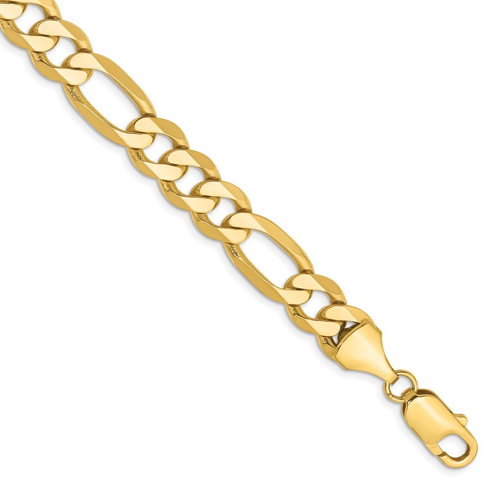 14K Yellow Gold 8.75mm Flat Figaro Chain Bracelet 8"-9"