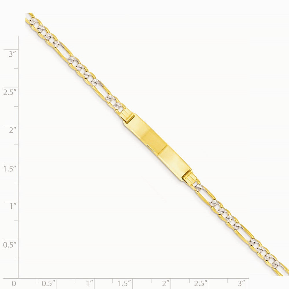 14K Yellow & Rhodium with Rhodium Pavé Figaro ID Bracelet - Product Photo