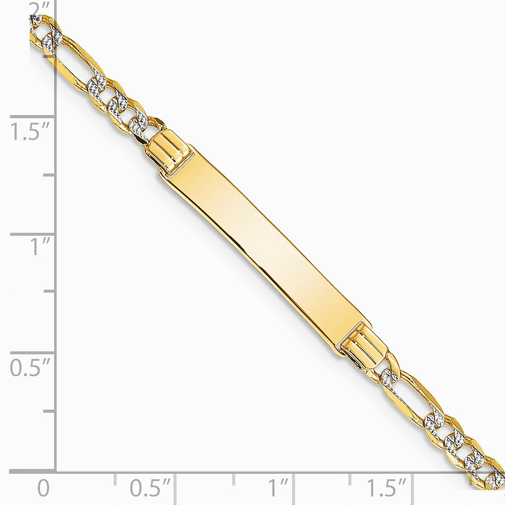 14K Yellow & Rhodium with Rhodium Pavé Figaro ID Bracelet - Product Photo