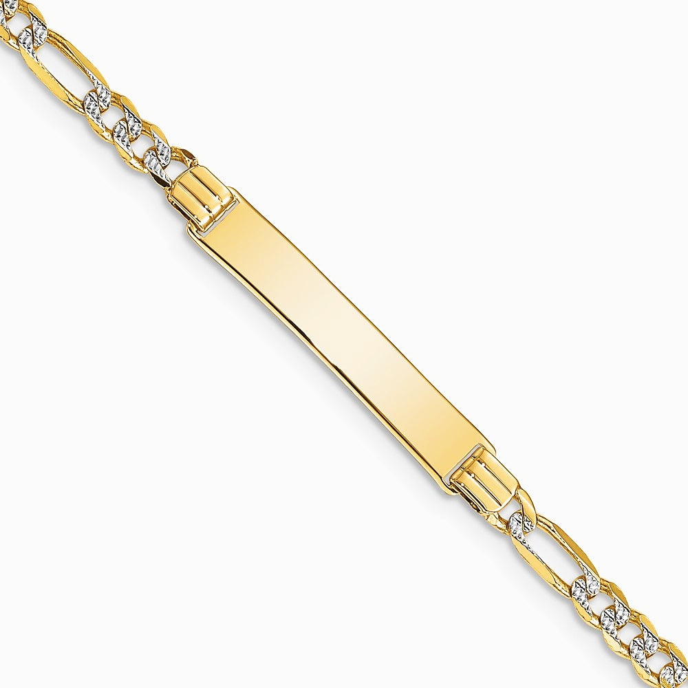 14K Yellow & Rhodium with Rhodium Pavé Figaro ID Bracelet - Product Photo