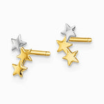 14K Yellow & Rhodium & White Rhodium 3-Star Post Earrings - Product Photo