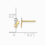 14K Yellow & Rhodium & White Rhodium 3-Star Post Earrings - Product Photo