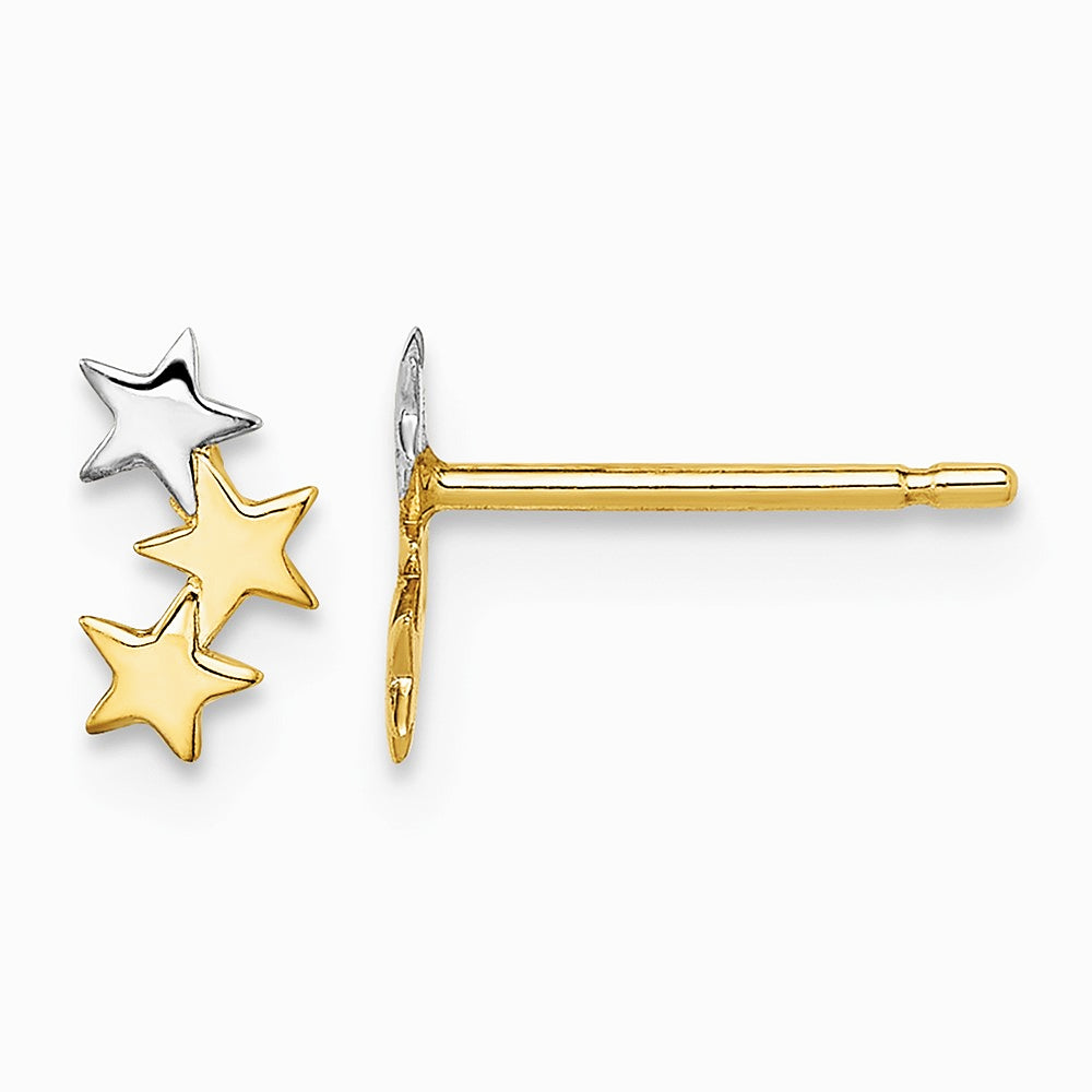 14K Yellow & Rhodium & White Rhodium 3-Star Post Earrings - Product Photo