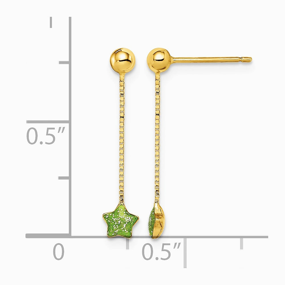 14K Yellow Gold Enameled Star Chain Dangle Post Earrings - Product Photo
