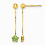 14K Yellow Gold Enameled Star Chain Dangle Post Earrings - Product Photo