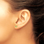 14K Yellow Gold 3mm Created Emerald Birthstone Heart Earrings - Product Photo