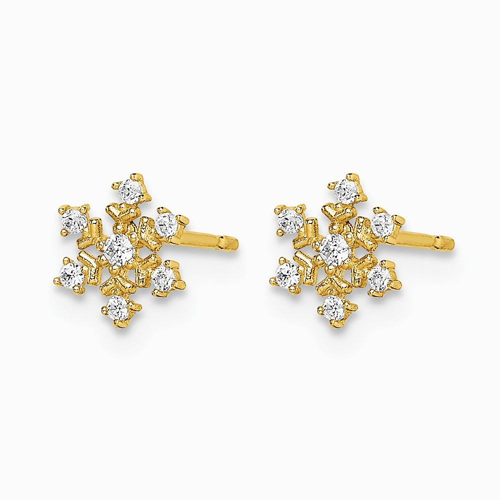 14K Yellow Gold CZ Snowflake Post Earrings - Product Photo