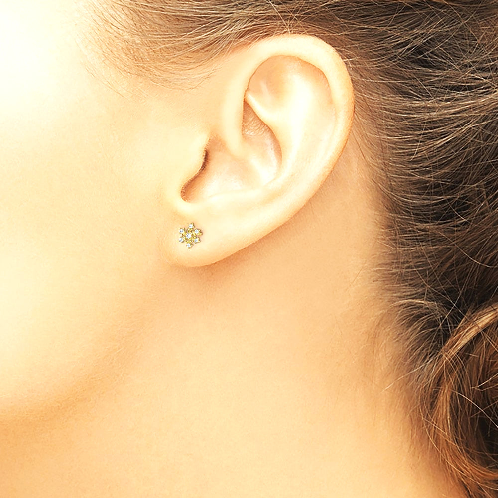 14K Yellow Gold CZ Snowflake Post Earrings - Product Photo