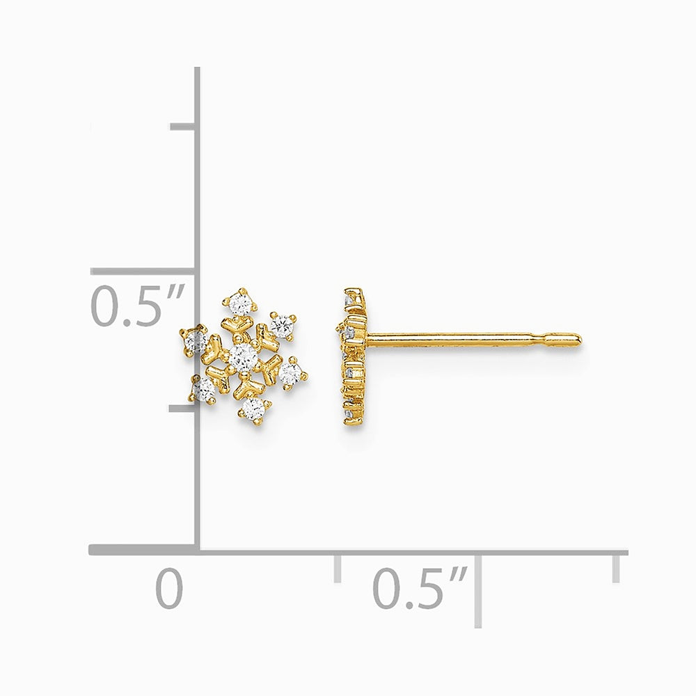 14K Yellow Gold CZ Snowflake Post Earrings - Product Photo