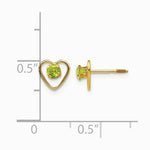 14K Yellow Gold 3mm Genuine Peridot Birthstone Heart Earrings - Product Photo