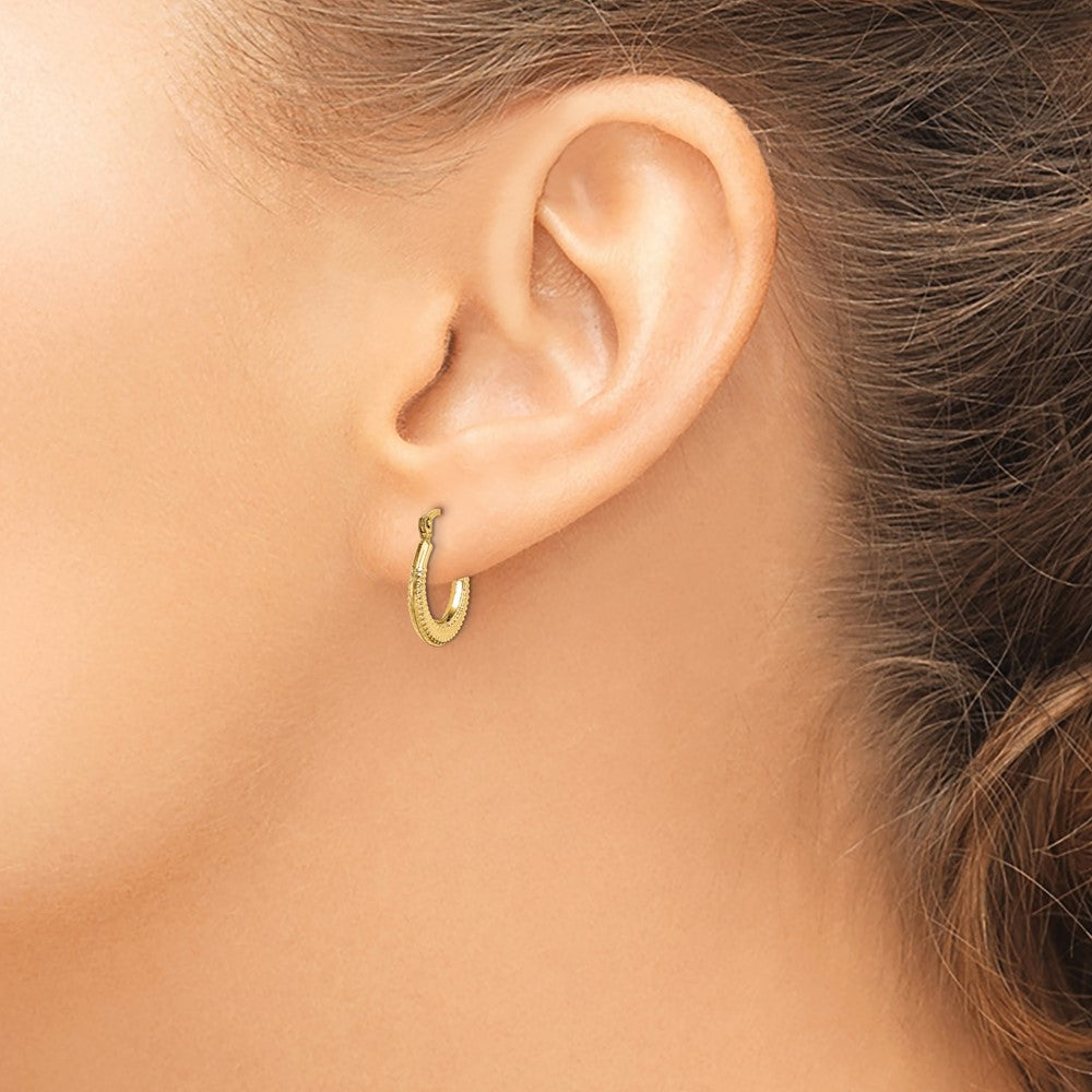 14K Yellow Gold Textured Hoop Earrings