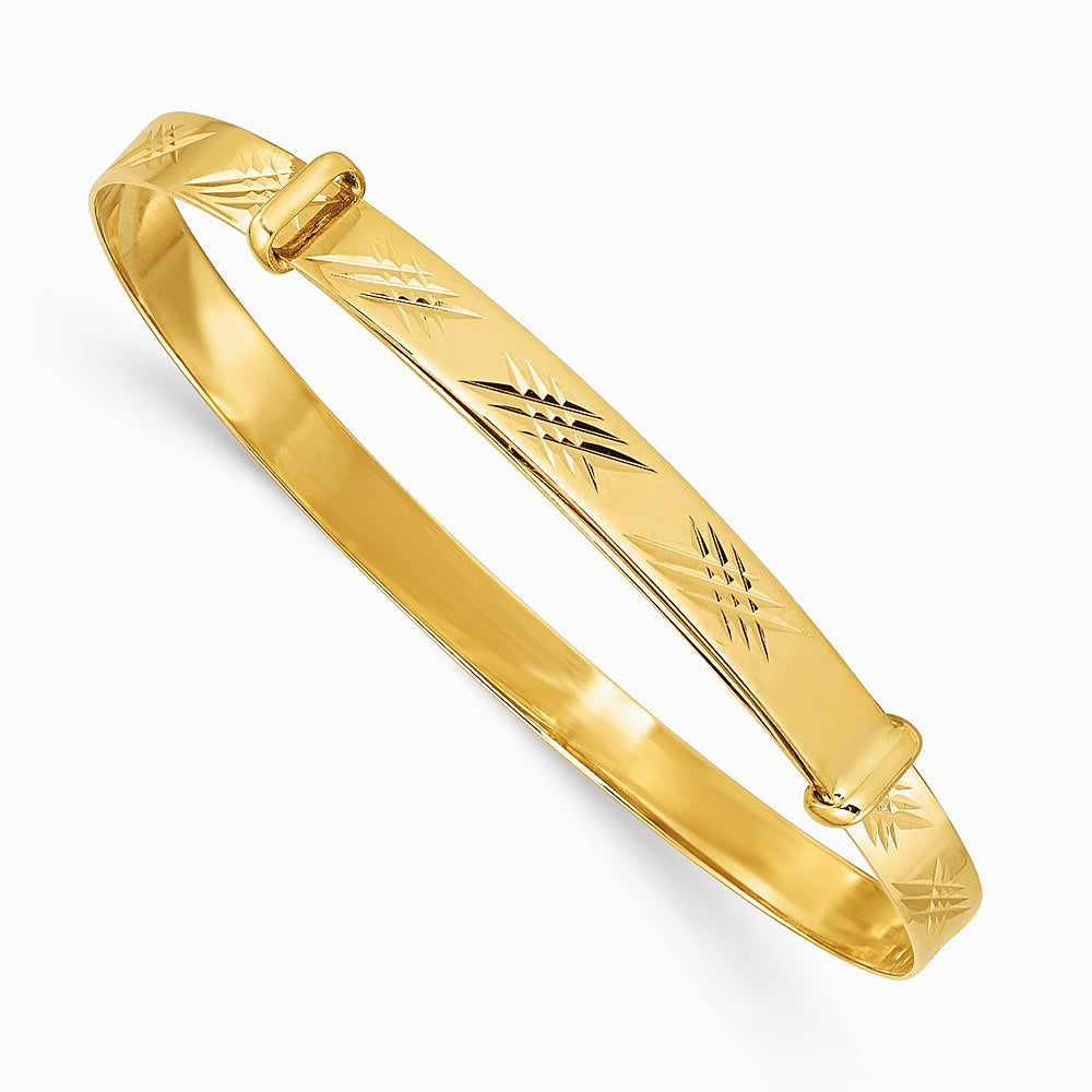 14K Yellow Gold Polished Diamond-Cut Expandable Baby Bangle - Product Photo
