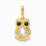 14K Yellow Gold Black & White CZ Owl Pendant - Product Photo