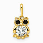 14K Yellow Gold Black & White CZ Owl Pendant - Product Photo