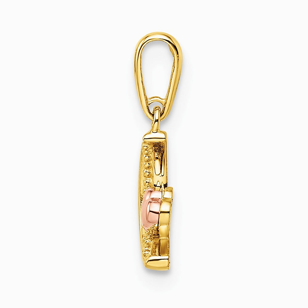 14K Two-tone CZ Moon with Heart Pendant - Product Photo