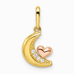 14K Two-tone CZ Moon with Heart Pendant - Product Photo