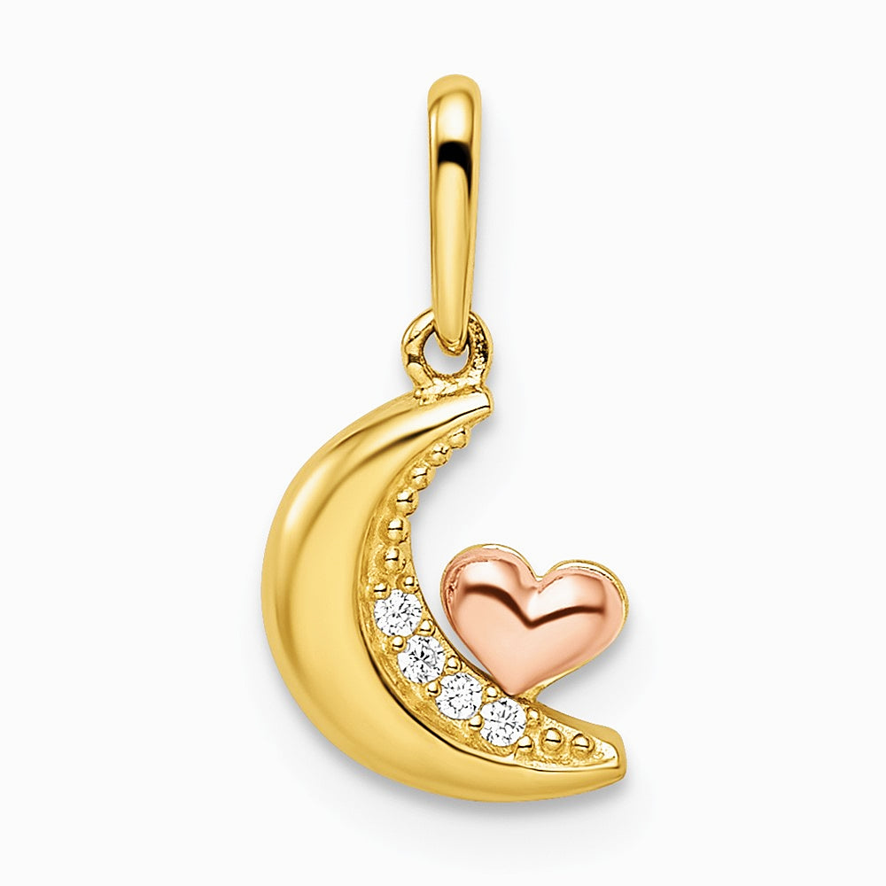 14K Two-tone CZ Moon with Heart Pendant - Product Photo