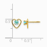 14K Yellow Gold 3mm Genuine Blue Topaz Birthstone Heart Earrings - Product Photo