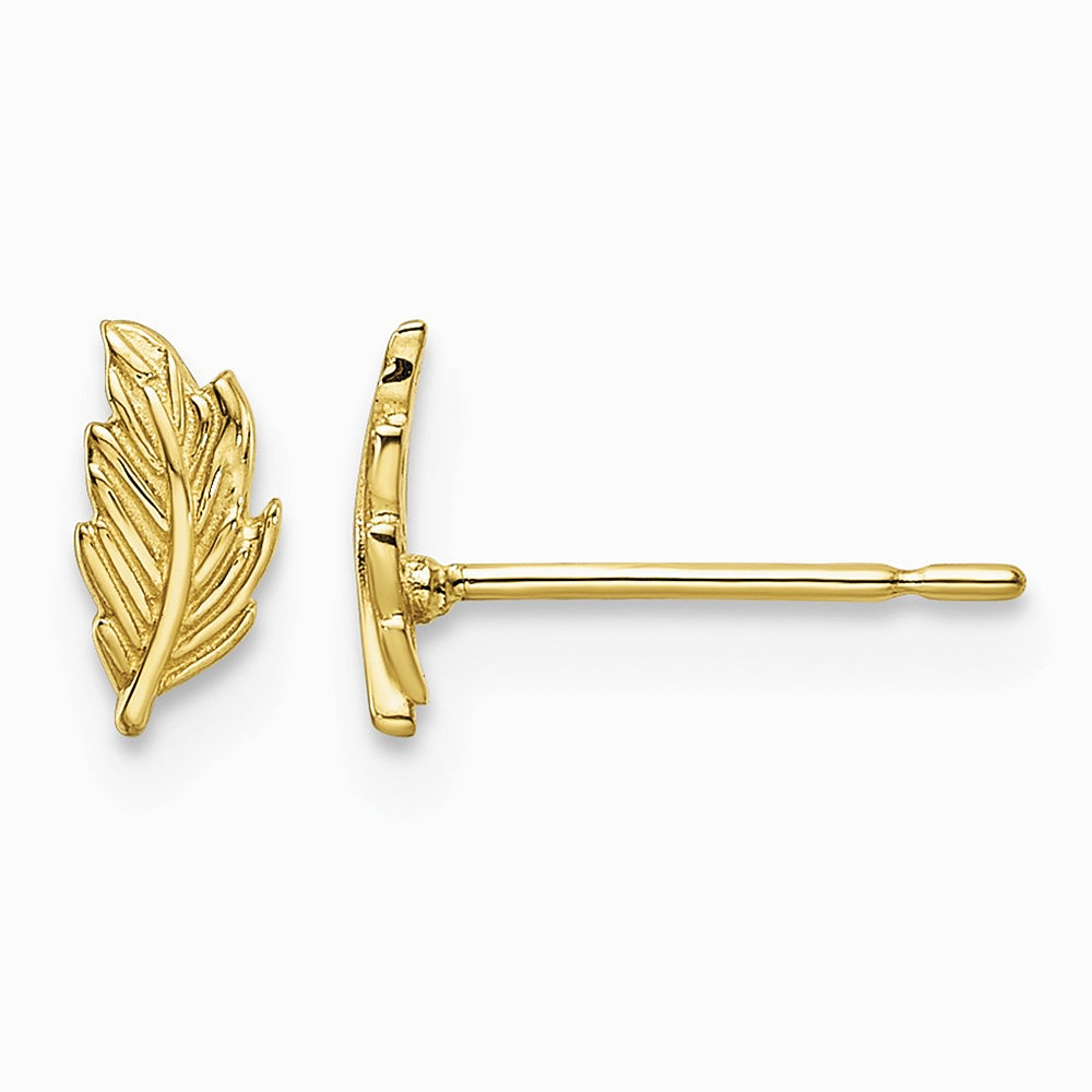 14K Yellow Gold Leaf Post Earrings - Product Photo