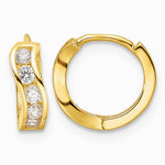 14K Yellow Gold Polished CZ Wavy Hinged Huggie Hoop Earrings - Product Photo