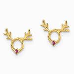 14K Yellow Gold Red CZ Reindeer Post Earrings - Product Photo