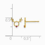 14K Yellow Gold Red CZ Reindeer Post Earrings - Product Photo