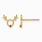 14K Yellow Gold Red CZ Reindeer Post Earrings - Product Photo