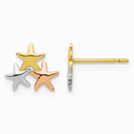 14K Yellow & Rhodium with Rose and White Rhodium Polished Stars Post Earrings - Product Photo